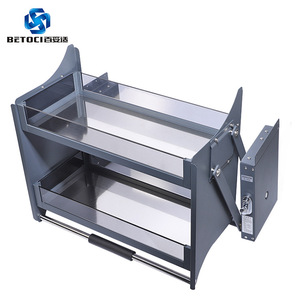 BETOCI Kitchen Pull Down Storage Rack Aluminum Alloy Rectangle Wall Mounted Spice Organizer 600 700 800 900 Containers - Product Image 1