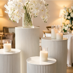 Set di 3/5 Alzatine per Fiori in Metallo Bianco, Piedistallo Ondulato Rotondo, Espositore per Torte, Set di Alzatine per Dessert, Decorazione per Matrimoni - Product Image 2