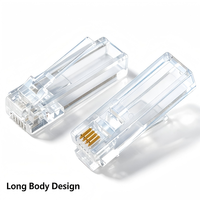 E-hong RJ11 6P4C Prise modulaire à corps long, boîtier PC transparent, contacts plaqués or pour câble téléphonique 4 conducteurs