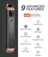Kunci Pintu Pintar Tuya 3D Pengenal Wajah Wifi dengan Kamera, Biometrik, Keamanan untuk Rumah Kayu