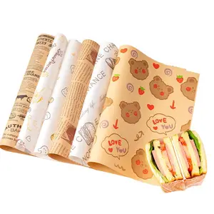 Disposable Fast Food Paper Packaging Burger Hamburger Tissue Ink Printing Logo Safe Non Toxic wax paper food wrapping