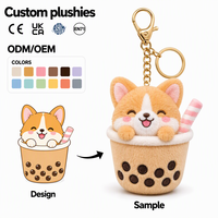 Porte-clés en peluche Boba Corgi personnalisé, breloque de sac chiot tasse de thé au lait, broderie de logo personnalisée, boîte cadeau thème café personnalisée CE ASTM EN71