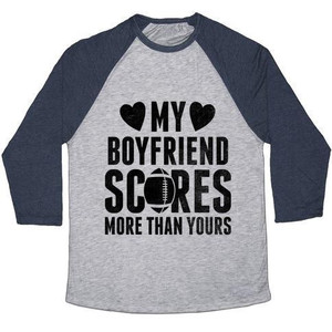 แฟนของฉันมีสกอร์สูงกว่าคุณ (ฟุตบอล) เสื้อยืดเบสบอลแบบทริบลีนสำหรับทุกเพศ - Product Image 2