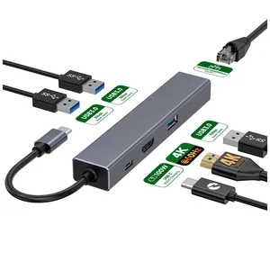 Modern Latest Multiport 4K 60Hz Type-C Hubs Docking Station For Laptops With Gigabit Ethernet Type C PD 3.0 USB Hub