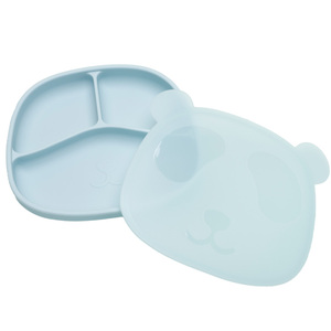 Plaque d'aspiration en silicone personnalisée pour enfants, 3 compartiments avec couvercle panda, vaisselle antidérapante pour bébé - Product Image 1
