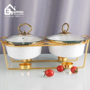 2 pz di lusso Set di piatti da forno in porcellana resistente con placcatura in oro con prezzo competitivo e tempi di consegna veloci - Product Image 1