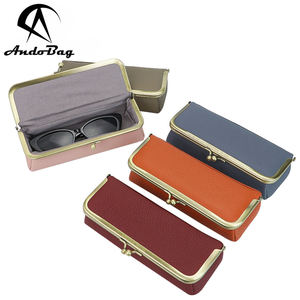 Étui à lunettes en cuir véritable AndoBag, trousse à crayons tendance avec fermoir Kiss Lock, porte-monnaie portable pour femmes 1840 - Product Image 1