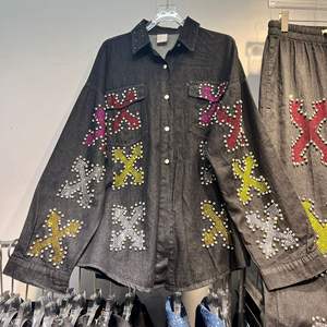 2025 rétro printemps et automne nouvelle industrie lourde bâton perceuse Denim chemise + haute rue mode jambe large minceur pantalon costume - Product Image 5