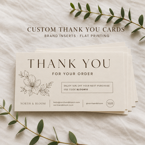 Tarjetas de Agradecimiento Minimalistas Impresas Personalizadas, Tarjetas con Diseño Floral Elegante y Detalles de Marca Personalizados para Empaquetado de Clientes - Product Image 1