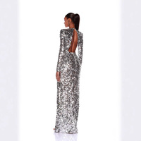 Robe de soirée élégante et sexy pour femme, coupe ajustée, dos nu, manches longues, à sequins, personnalisable OEM, fabrication usine
