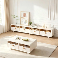 Ensemble de meubles de salon de luxe modernes : meuble TV et table basse en bois durable et acier inoxydable, écologique