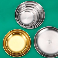 Assiette Ronde en Acier Inoxydable 304 Durable et Écologique de Style Coréen pour Barbecue, Camping et Fêtes