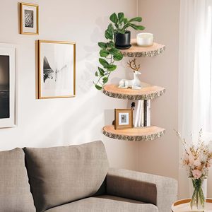 나무 소박한 작은 코너 선반 3pcs 라이브 EDG 플로팅 선반 코너 침실/욕실/거실 벽걸이 형 선반 - Product Image 6