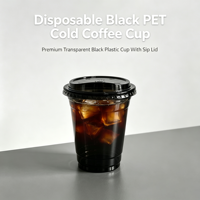 Gobelets en PET noir personnalisés avec couvercles pour boissons froides à emporter, vente en gros pour usines de jus