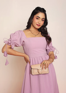 Mini-robe lavande à manches bouffantes, élégante, pour soirée d'été, décontractée, tendance, tenue mignonne, robe courte pour femme - Product Image 5