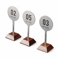 Supports de numéros de table en acier inoxydable et bois massif pour restaurant, numéros de table numériques double face avec code QR à scanner pour commander