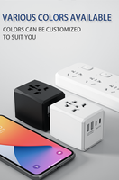 Adaptateur de voyage universel intelligent avec 2 ports USB + 2 ports Type-C, 4 prises, prise 8A avec prise secteur pour une utilisation mondiale