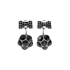 Boucles d'oreilles clous en cristal bleu foncé E1579, forme boule, serti clos, argentées, classiques pour femme, usage quotidien - Product Image 1