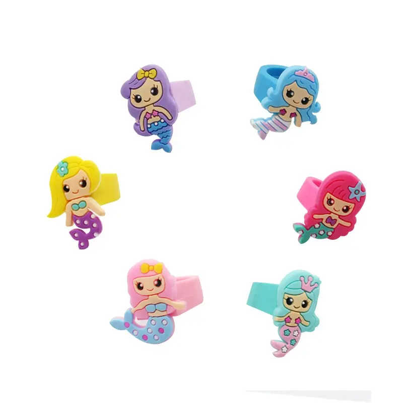 Cartone animato nuovo simpatico anello sirena per bambini in PVC morbido anello di gomma piccolo regalo gioielli all'ingrosso