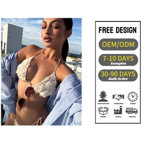 Ensemble <span class=keywords><strong>de</strong></span> <span class=keywords><strong>maillot</strong></span> <span class=keywords><strong>de</strong></span> <span class=keywords><strong>bain</strong></span> deux pièces pour femme, style bikini triangle, taille haute, à bretelles multiples, avec dentelle et motif rose, pour l'été - Product Image 1