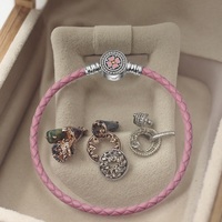 Bracelet à breloques fleur en argent sterling 925 personnalisé Ensemble de bracelets en cuir à chaîne fine et à maillons