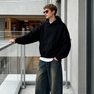 TKAN402D Vente en gros sur mesure Sweat à capuche pour homme en molleton 100% coton de haute qualité, épais, couleur unie, coupe oversize, avec poche, pour l'hiver - Product Image 1