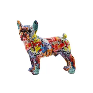 Custom Crafts High Quality Handmade Resin Painting Cartoon Bulldog Statue For Home Decor