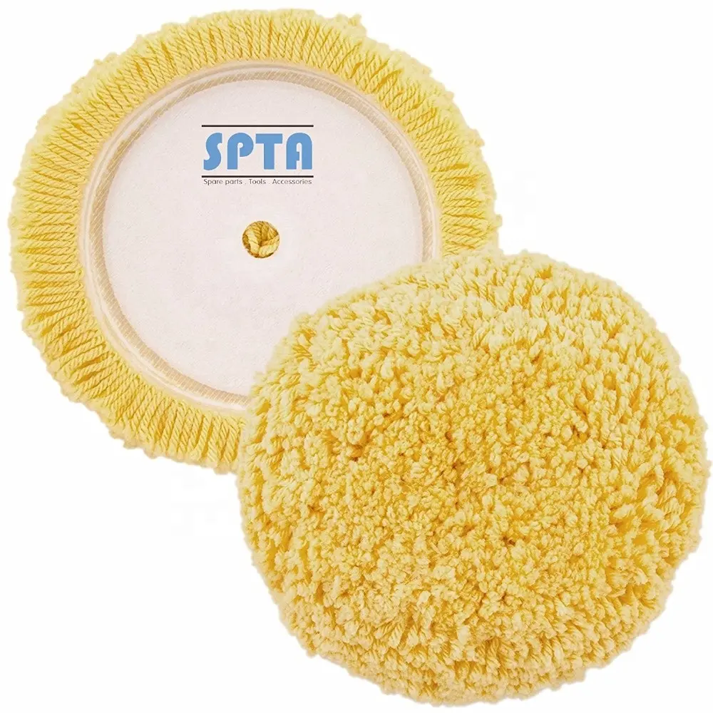 SPTA 200mm Wool Hook & Loop Grip Buffing Pad for Car Polisher Compound Cutting & Polishing