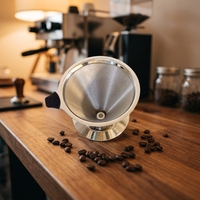 Filtre à café conique suspendu réutilisable en acier inoxydable 304 de haute qualité, 600 mailles, écologique, 300 ml, avec étui en bois ShuoQi