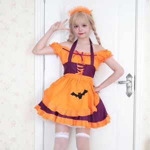 Halloween Embroidered Maid Costume Bat Vampire Witch Outfit Cosplay Anime Role Playing Dress Black And Purple Polyester Spring - Product Image 3