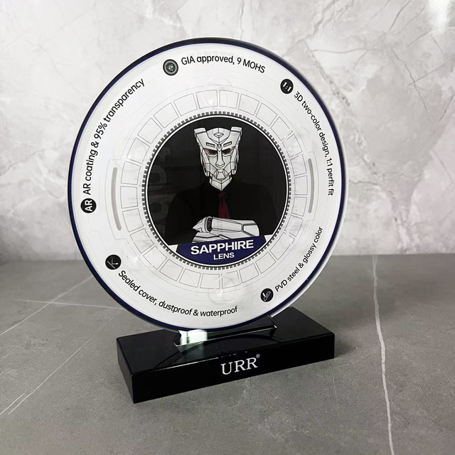 Factory Customize Acrylic Round Display Uv Printing Double Side Black Base Standee High Clear Acrylic Round Display for Chips