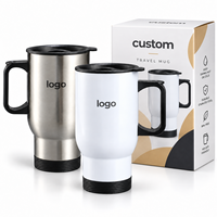 Mug à café isotherme en acier inoxydable 304 à double paroi de 14 oz, vierge pour sublimation, avec poignée et couvercle, pour voyage en voiture, personnalisable en gros avec logo