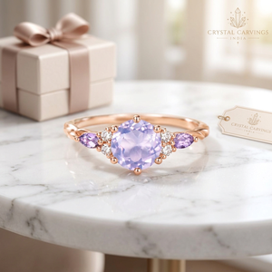 Anillo de Compromiso de Plata de Ley con Baño de Rodio y Cuarzo Lavanda Natural, Gema Redonda Morada, Joyería Fina Personalizada para Mujer - Product Image 4