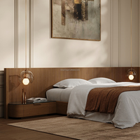 Meubles de chambre à coucher en chêne massif personnalisables FERLY, lit extensible recouvert de tissu, design moderne et contemporain, taille Queen/King