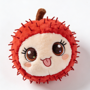 Almohada de peluche personalizada con forma de rambutan redondo, peluche de rambutan rojo con púas, pequeña rama de peluche marrón peluda en el centro superior - Product Image 2