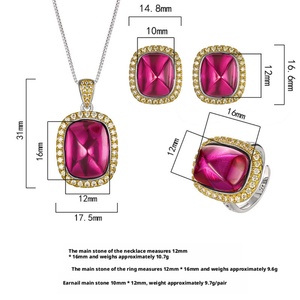 Wholesale Eco-friendly Copper Gold Plated 12*16/10*12mm Square Sugar Red Zircon Jewelry <b>Sets</b> With <b>Earrings</b> Necklace and Pendant - Product Image 2