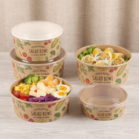Bols à salade en papier kraft avec couvercles transparents, contenants alimentaires jetables de forme ronde, adaptés aux rassemblements et aux fêtes