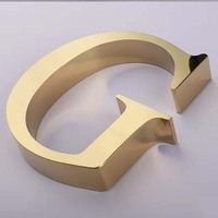 Huruf Logam Stainless Steel Warna Emas Finishing Cermin Tanpa Lampu Logo Dinding 3D