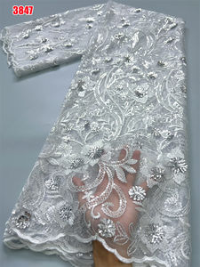 3847 프랑스 얇은 명주 그물 메쉬 레이스 원단 5 야드 도매 아프리카 자수 그물 레이스 신부 웨딩 드레스에 대 한 스팽글과 - Product Image 2