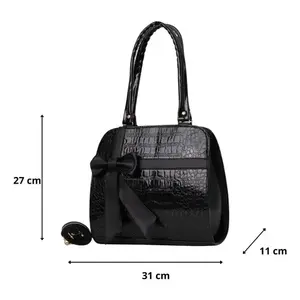 Sac fourre-tout en jean pour femme Fana Coraima, noir, motif Saffiano, décorations chaînes, fermeture à rabat, sac à main décontracté - Product Image 3