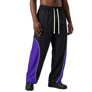 Custom Streetwear Casual Lightweight Baggy <b>Track</b> <b>Pants</b> Wholesale Private Label Techwear Windbreaker Wide Leg Color Block - Product Image 2