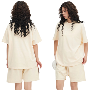 High Quality 100% Cotton Summer Breathable Unisex Oversized Custom Heavy Weight T-Shirt and Shorts Two-Piece <b>Set</b> - Product Image 3