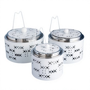 Juego de tres ollas para calentar comida, acabado en blanco, para hoteles y restaurantes, de alta calidad, elegantes, de metal. - Product Image 1