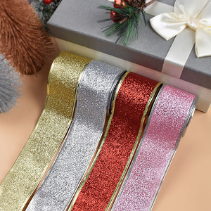 10 mét 5cm 100% polyester mặt duy nhất thân thiện với môi long lanh màu đỏ vàng kim loại cạnh giáng sinh có dây <span class=keywords><strong>Ribbon</strong></span> để đóng gói - Product Image 6