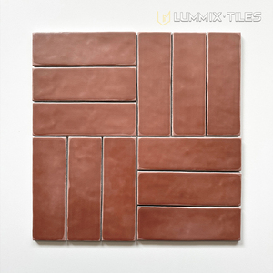 Vente directe d'usine, carrelage mural en céramique rectangulaire long, surface ondulée, rouge terre cuite mat, fait à la main - Product Image 5
