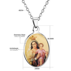 Pendentif en acier inoxydable Vierge Marie, Mère de Dieu, Madone, Reine des Graces, collier, bijoux - Product Image 4