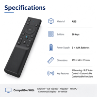 Télécommande intelligente 16 touches avec commande vocale BLE et apprentissage IR, télécommande sans fil pour Smart TV et décodeur OEM ODM
