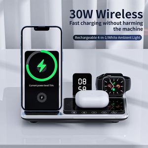 แท่นชาร์จไร้สายอัจฉริยะ 30W แบบพับได้ 4-in-1 พร้อมโลโก้สั่งทำพิเศษ สำหรับโทรศัพท์ นาฬิกา หูฟัง และอะแดปเตอร์เชื่อมต่อแบบแม่เหล็ก - Product Image 3