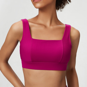 Venta al por mayor de retales acanalados cuello cuadrado acolchado fijo de una pieza ajustable yoga tops mujeres gimnasio fitness Sujetador deportivo - Product Image 2