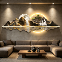 Horloge murale luxe MDF acrylique LED rétroéclairée, temple doré arbre d’or pleine lune déco maison hôtel